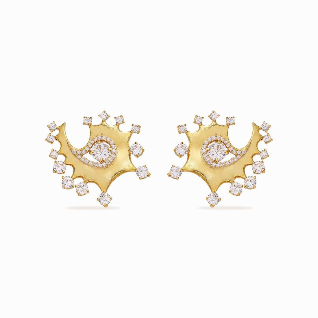 Tania Claire Australia Solaris Eye Earrings: gold plated sterling silver statement earrings with crystals, inspired by celestial eye symbolism.