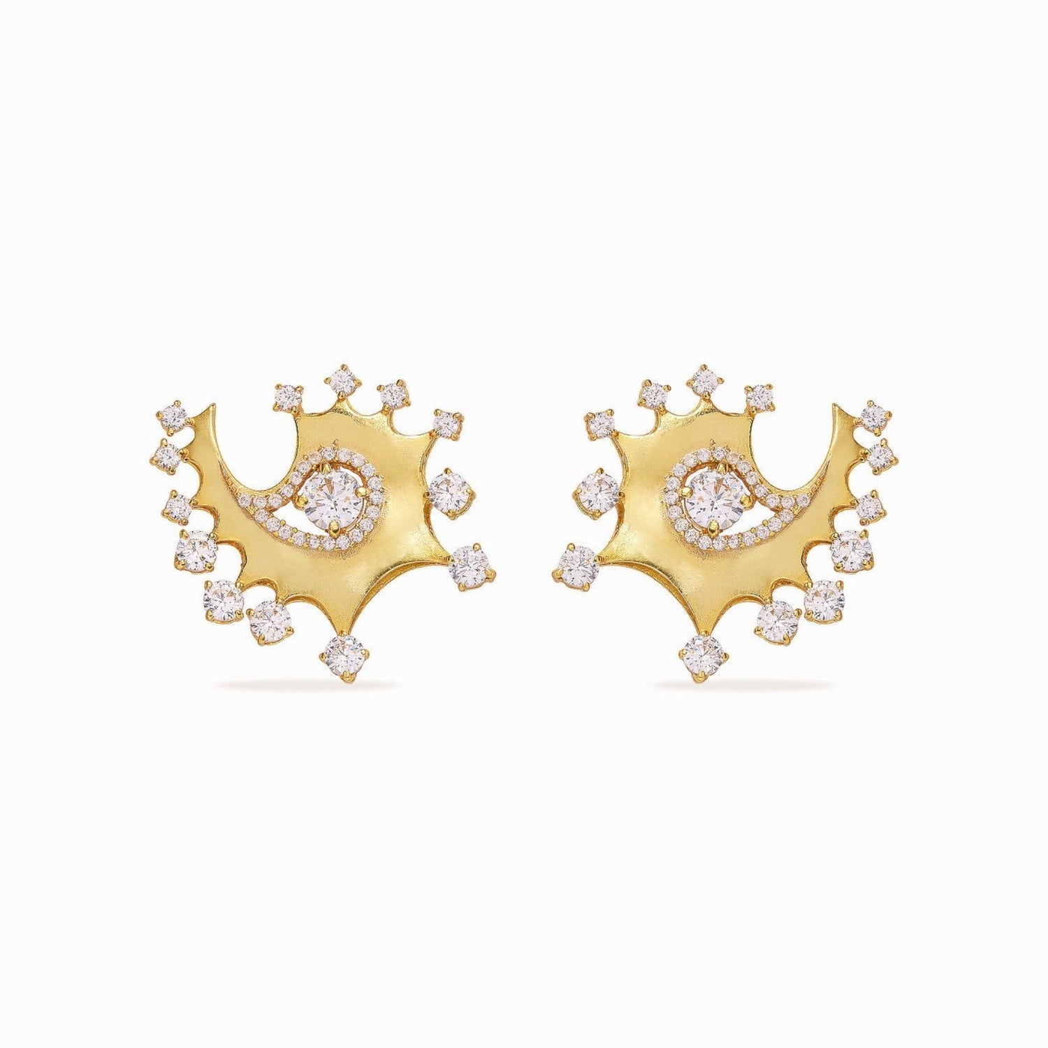 Tania Claire Australia Solaris Eye Earrings: gold plated sterling silver statement earrings with crystals, inspired by celestial eye symbolism.