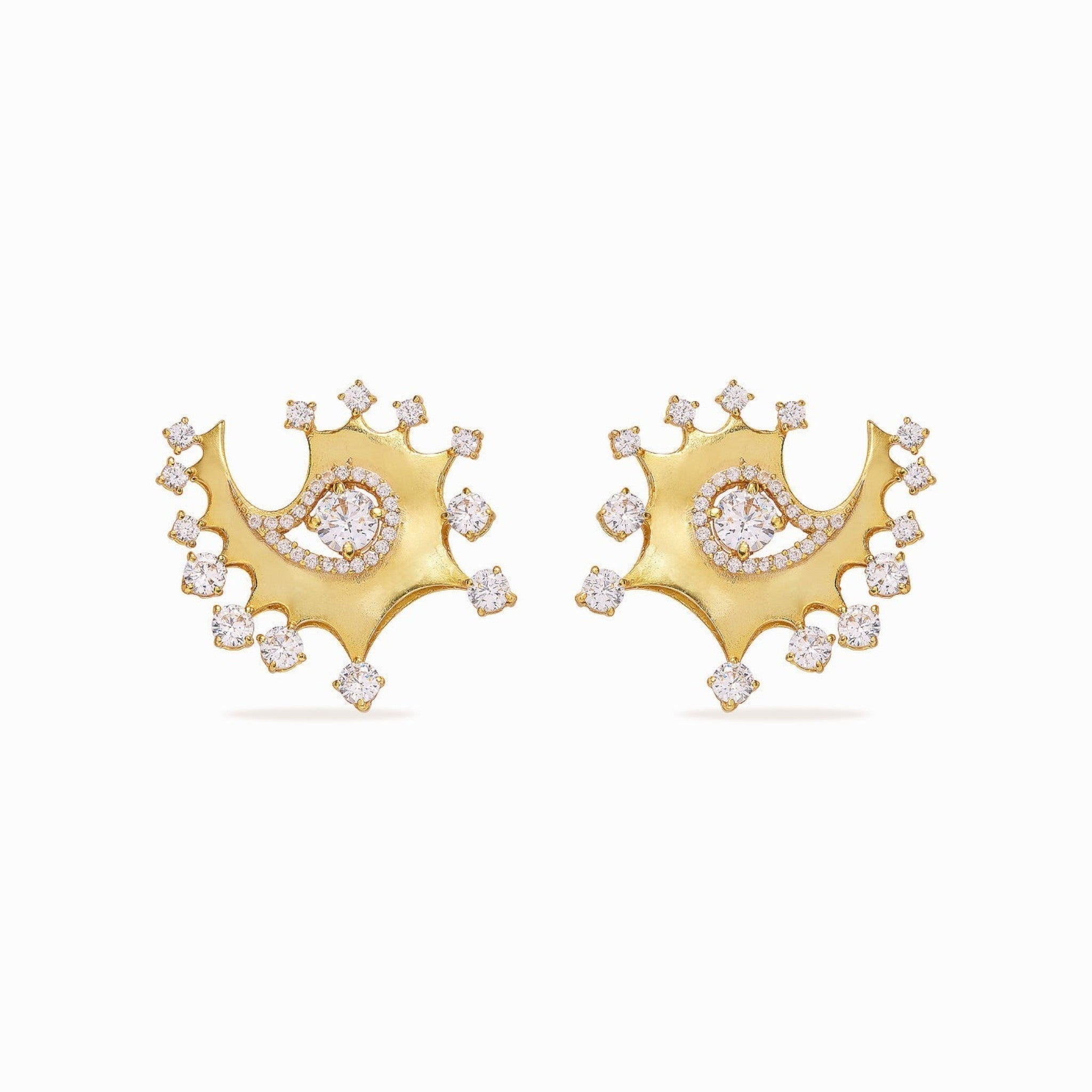 Tania Claire Australia Solaris Eye Earrings: gold plated sterling silver statement earrings with crystals, inspired by celestial eye symbolism.