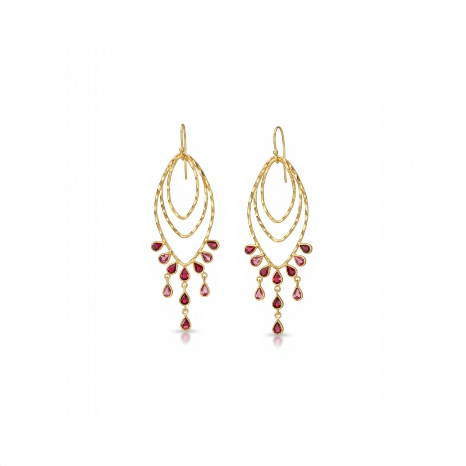 Tania Claire Australia Desert Dancer gold finish sterling silver earrings with garnet drops.