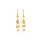 Tania Claire Australia gold plated sterling silver teardrop dangle earrings with hammered finish and crystal accents.