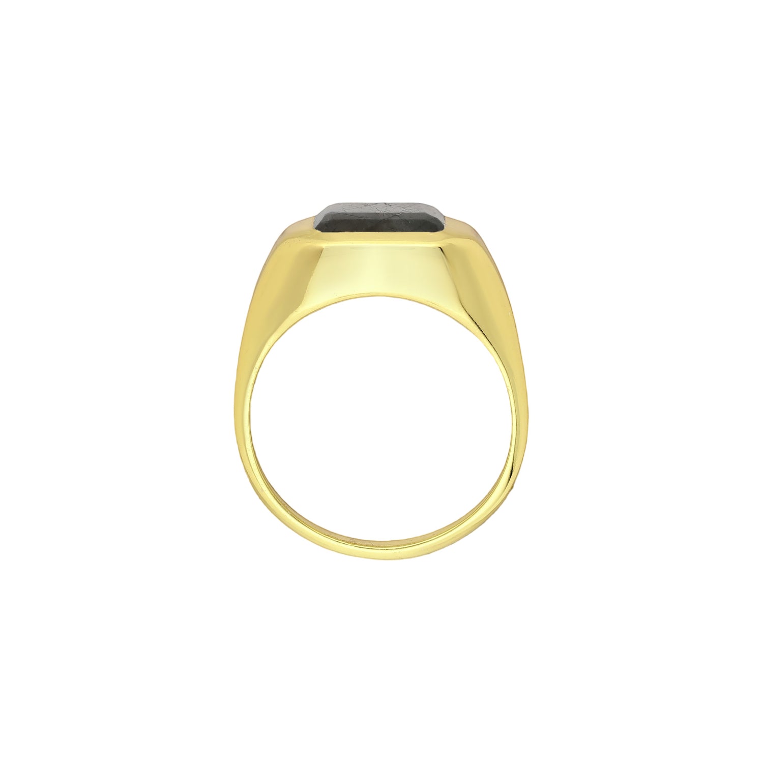 Tania Claire Australia gold signet ring with a rectangular labradorite gemstone.