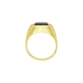 Tania Claire Australia gold signet ring with a rectangular labradorite gemstone.