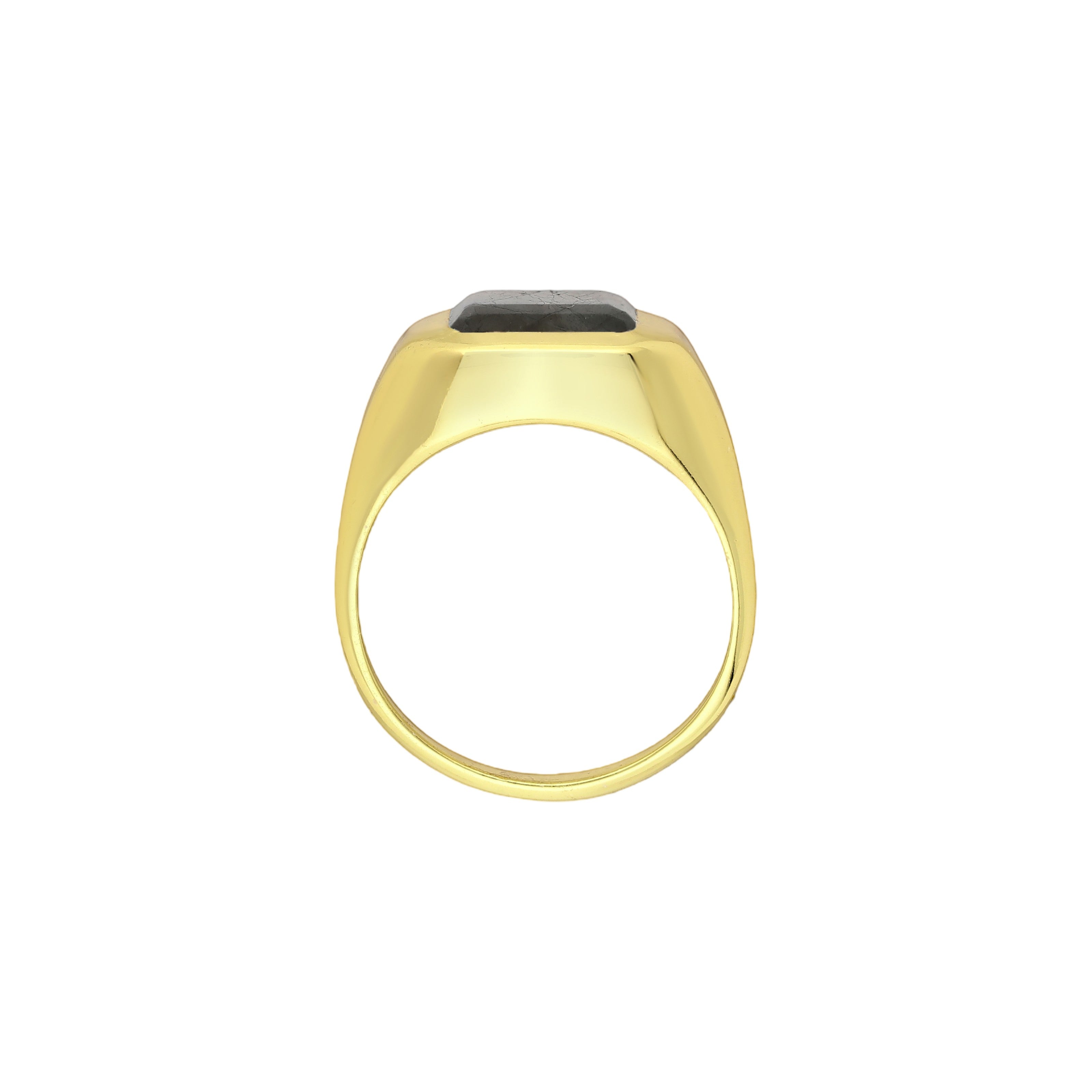 Tania Claire Australia gold signet ring with a rectangular labradorite gemstone.
