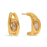 Tania Claire Australia gold oval hoop earrings with clear crystal accents, part of the Mermaid Set.