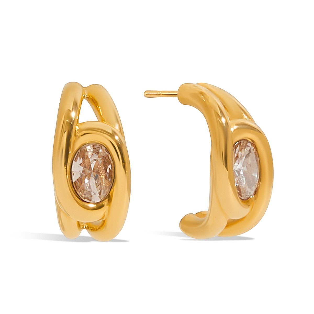 Tania Claire Australia gold oval hoop earrings with clear crystal accents, part of the Mermaid Set.