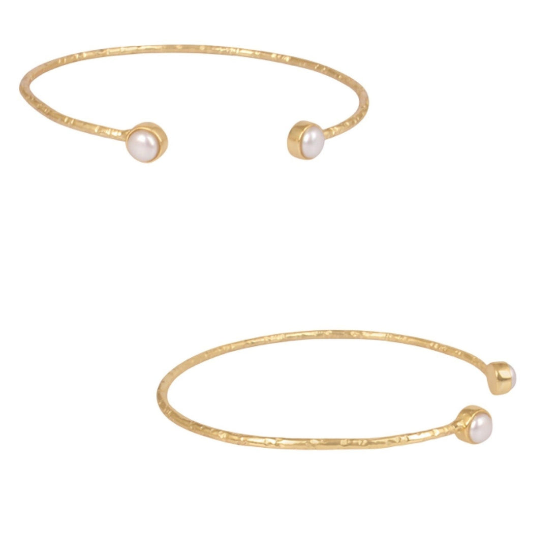 Tania Claire Australia Astra Pearl Cuff: hammered gold sterling silver bangle with two freshwater pearls.