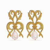 Tania Claire Australia Seraphine Pearl Wings: ornate gold earrings with baroque freshwater pearls, inspired by antique European design.