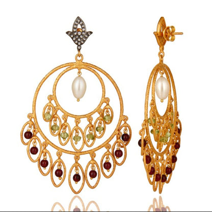 Tania Claire Australia Sacred Bloom gold-plated sterling silver earrings with pearl, garnet, peridot and crystal.