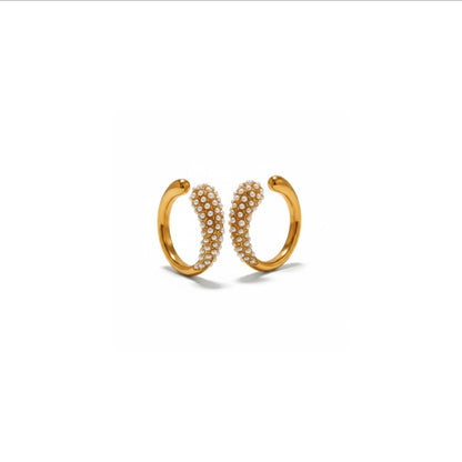 Tania Claire Australia Hera Hoops: handcrafted gold-plated twisted earrings adorned with small pearls, stud closing.