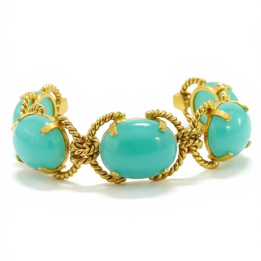Tania Claire Australia Holly Gemstone Twist Bracelet with turquoise cabochons and gold plating.