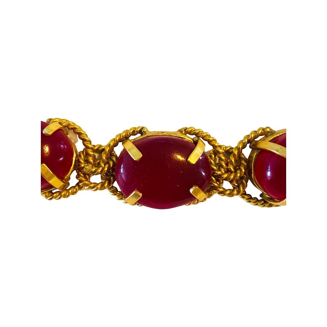 Tania Claire Australia Holly Gemstone Twist Bracelet with red cabochon cut gemstones and gold plating.