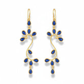 Tania Claire Australia Indigo Vine gold and blue sapphire statement drop earrings with vine motif.