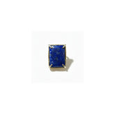 Tania Claire Australia gold-plated brass ring with a rectangular, cabochon-cut lapis lazuli gemstone.