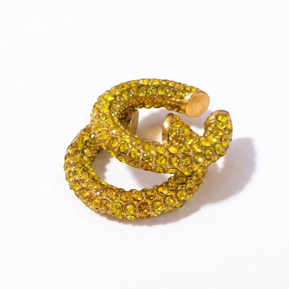 Tania Claire Australia Fluer Cuffs featuring vibrant lime green rhinestones on a gold-tone non-pierced ear cuff design