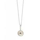 Tania Claire Australia Lunar Orbit Necklace: 14K gold, mother-of-pearl disc, sapphire cabochon, crystal accent.