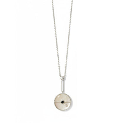 Tania Claire Australia Lunar Orbit Necklace: 14K gold, mother-of-pearl disc, sapphire cabochon, crystal accent.