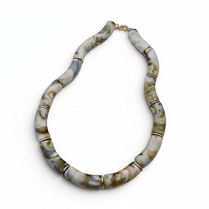 Tania Claire Australia Mia resin statement necklace featuring marbled grey and gold beads with gold-tone spacers.