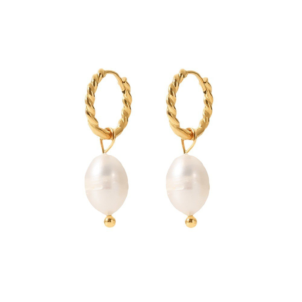 Tania Claire Australia Marina Earrings: 18K gold plated sterling silver hoops with freshwater pearls.