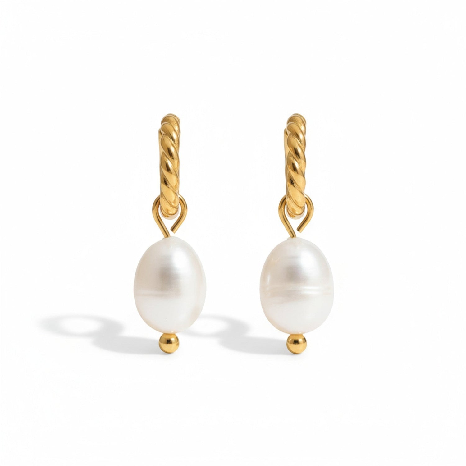 Tania Claire Australia Marina Earrings: 18K gold plated sterling silver hoops with freshwater pearls.
