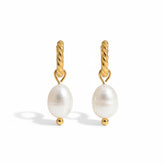 Tania Claire Australia Marina Earrings: 18K gold plated sterling silver hoops with freshwater pearls.