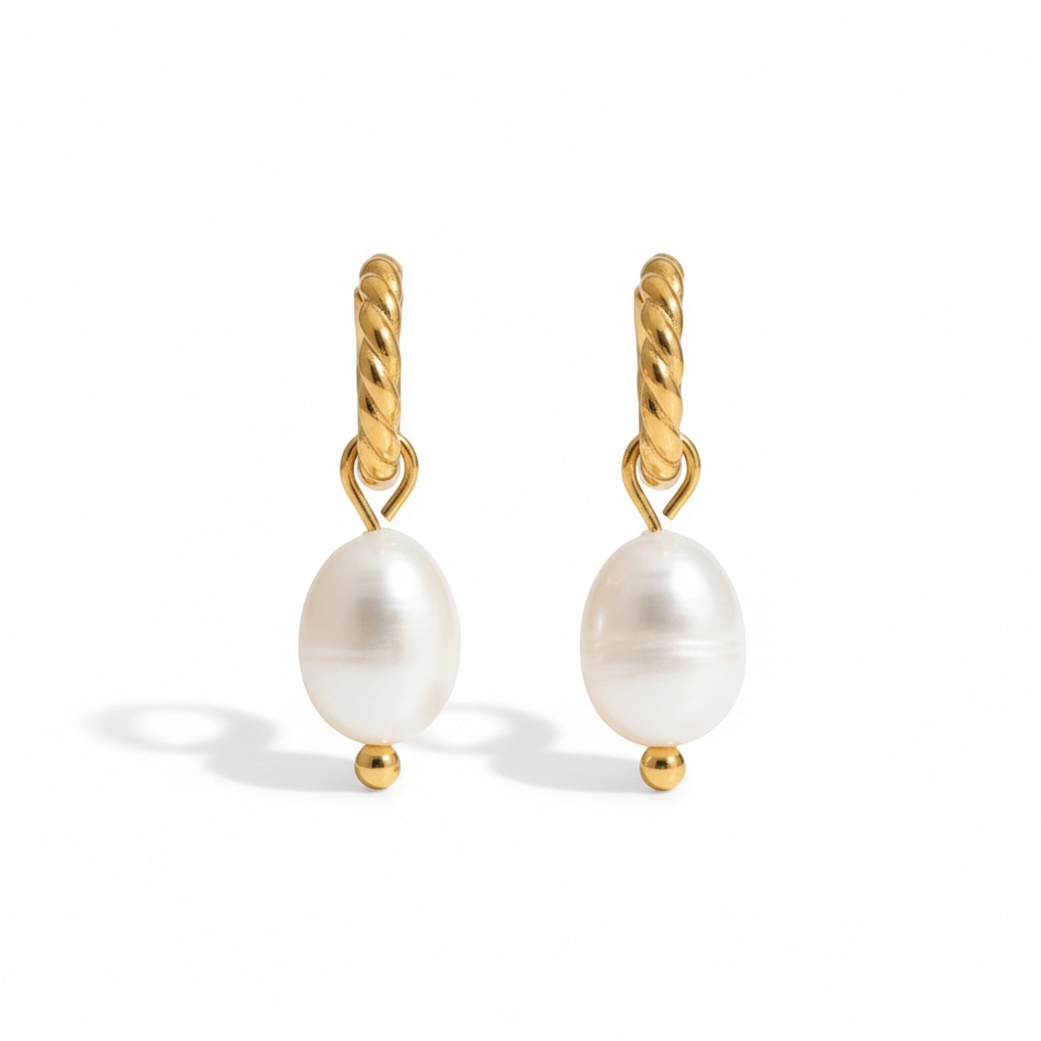 Tania Claire Australia Marina Earrings: 18K gold plated sterling silver hoops with freshwater pearls.