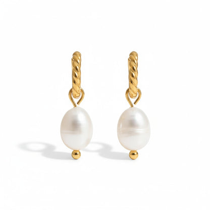 Tania Claire Australia Marina Earrings: 18K gold plated sterling silver hoops with freshwater pearls.
