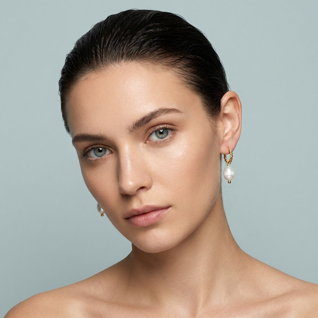 Tania Claire Australia Marina Earrings: 18K gold plated sterling silver hoops with freshwater pearls.