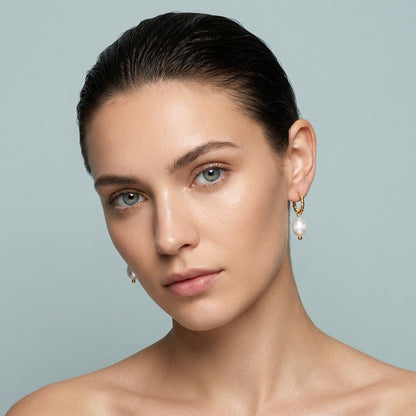 Tania Claire Australia Marina Earrings: 18K gold plated sterling silver hoops with freshwater pearls.