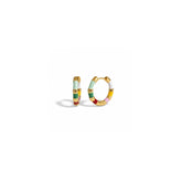 Tania Claire Australia Mini Confetti gold-plated hoop earrings with colorful striped enamel design.