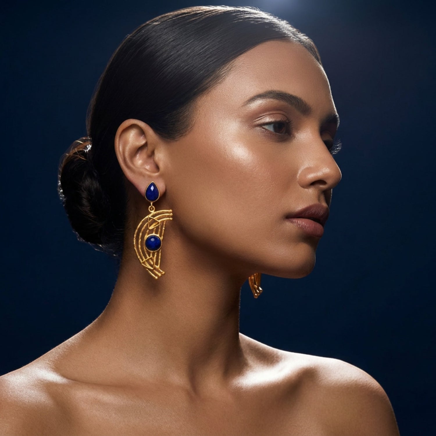 Tania Claire Australia Mystic Blueprint gold plated earrings with lapis lazuli.