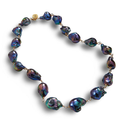 Tania Claire Australia Ocean Deep Necklace with black Tahitian baroque pearls and 14k gold chain, 55cm length.