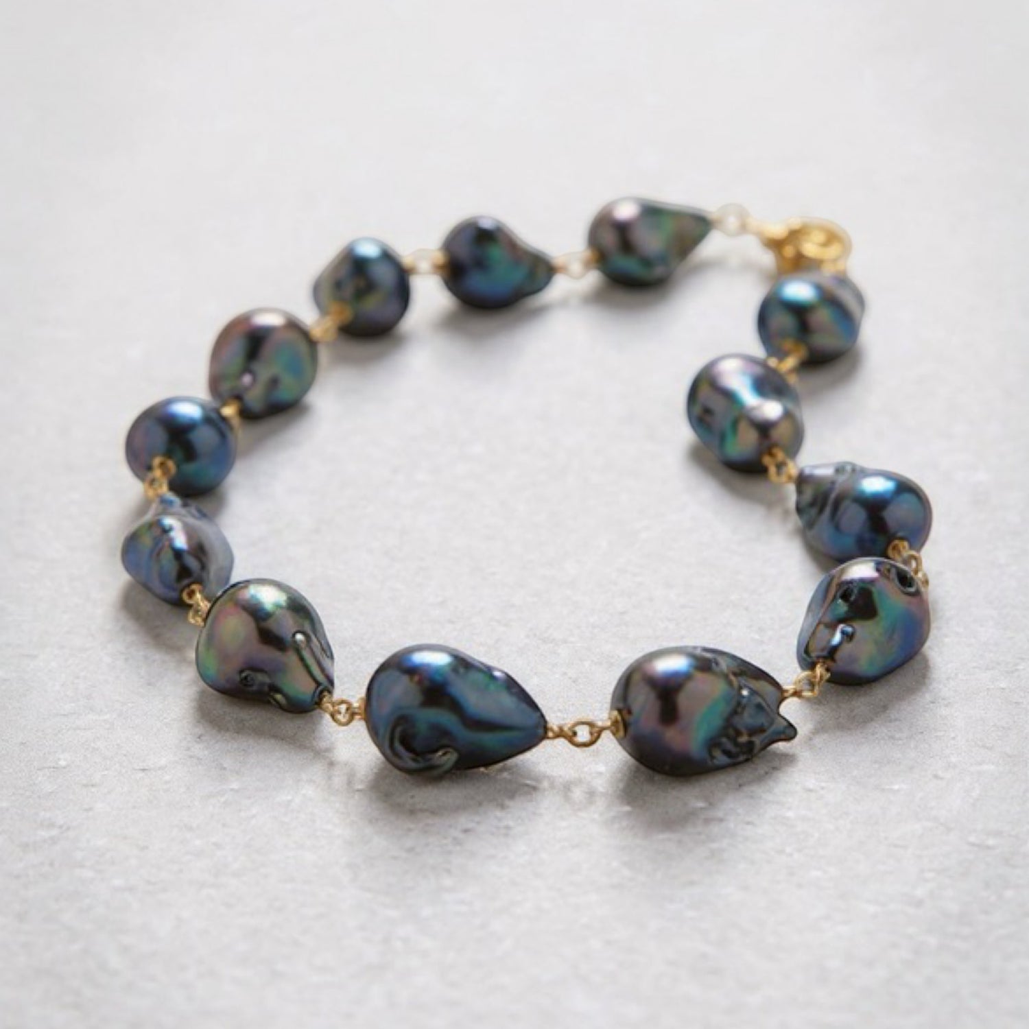 Tania Claire Australia Ocean Deep necklace with black Tahitian baroque pearls and 14k gold chain, 55cm length.