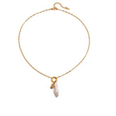 Tania Claire Australia gold plated stainless steel necklace featuring a lustrous pearl and birthstone charm.