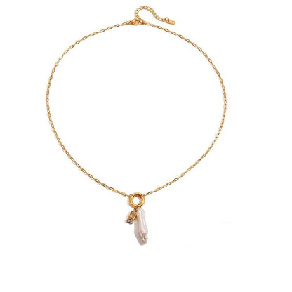 Tania Claire Australia gold plated stainless steel necklace featuring a lustrous pearl and birthstone charm.