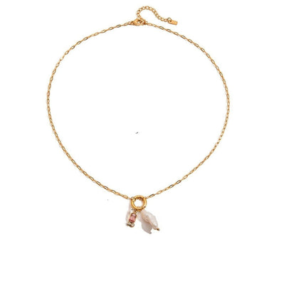 Tania Claire Australia gold-plated stainless steel necklace featuring a lustrous pearl and a pink birthstone charm.