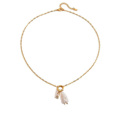 Tania Claire Australia gold-plated stainless steel necklace featuring a lustrous pearl and a sparkling birthstone gem.