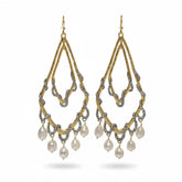 Tania Claire Australia Tears of the Moon earrings: 14K gold plated sterling silver chandelier earrings with freshwater pearls.
