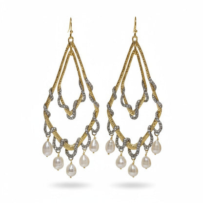 Tania Claire Australia Tears of the Moon earrings: 14K gold plated sterling silver chandelier earrings with freshwater pearls.
