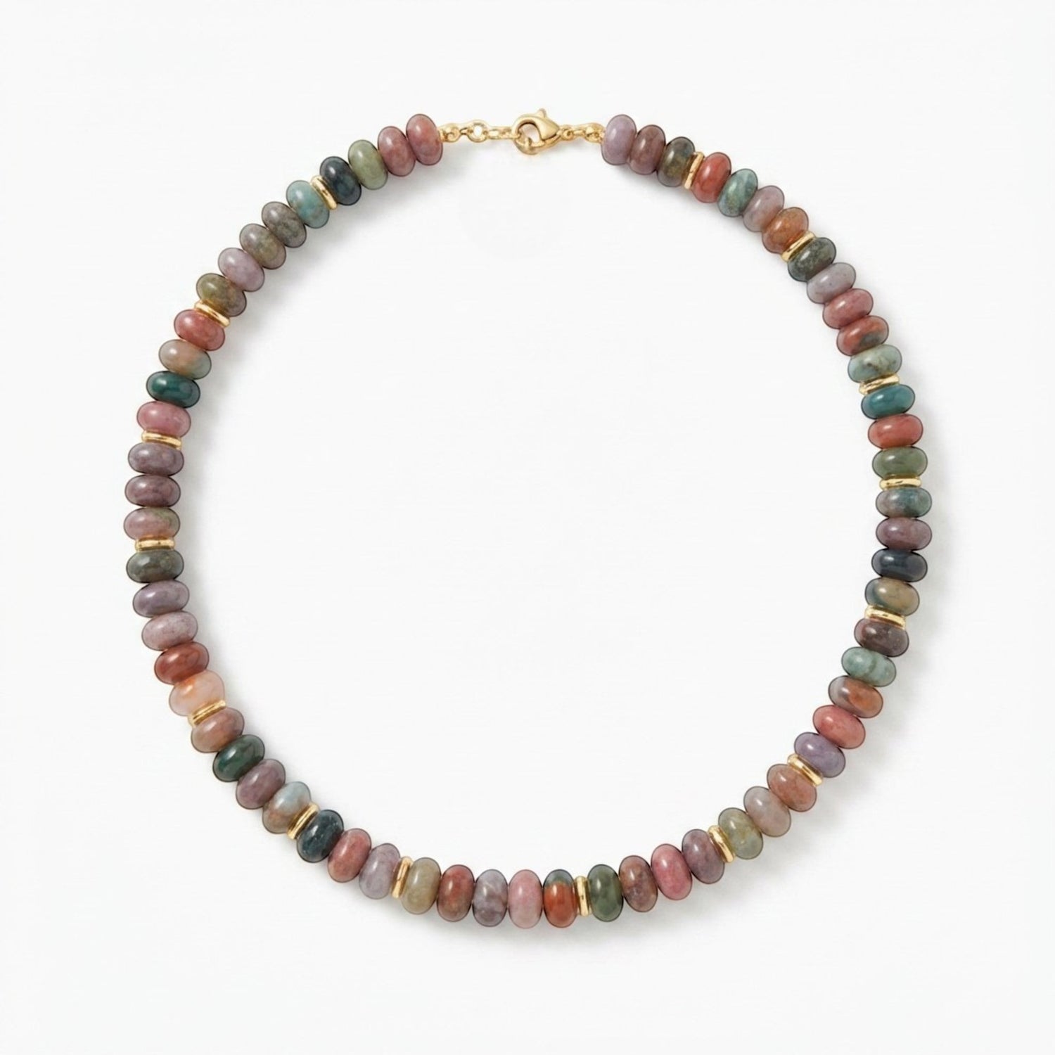 Tania Claire Australia Petite Odette Necklace with multi-colored gemstone beads and gold accents.