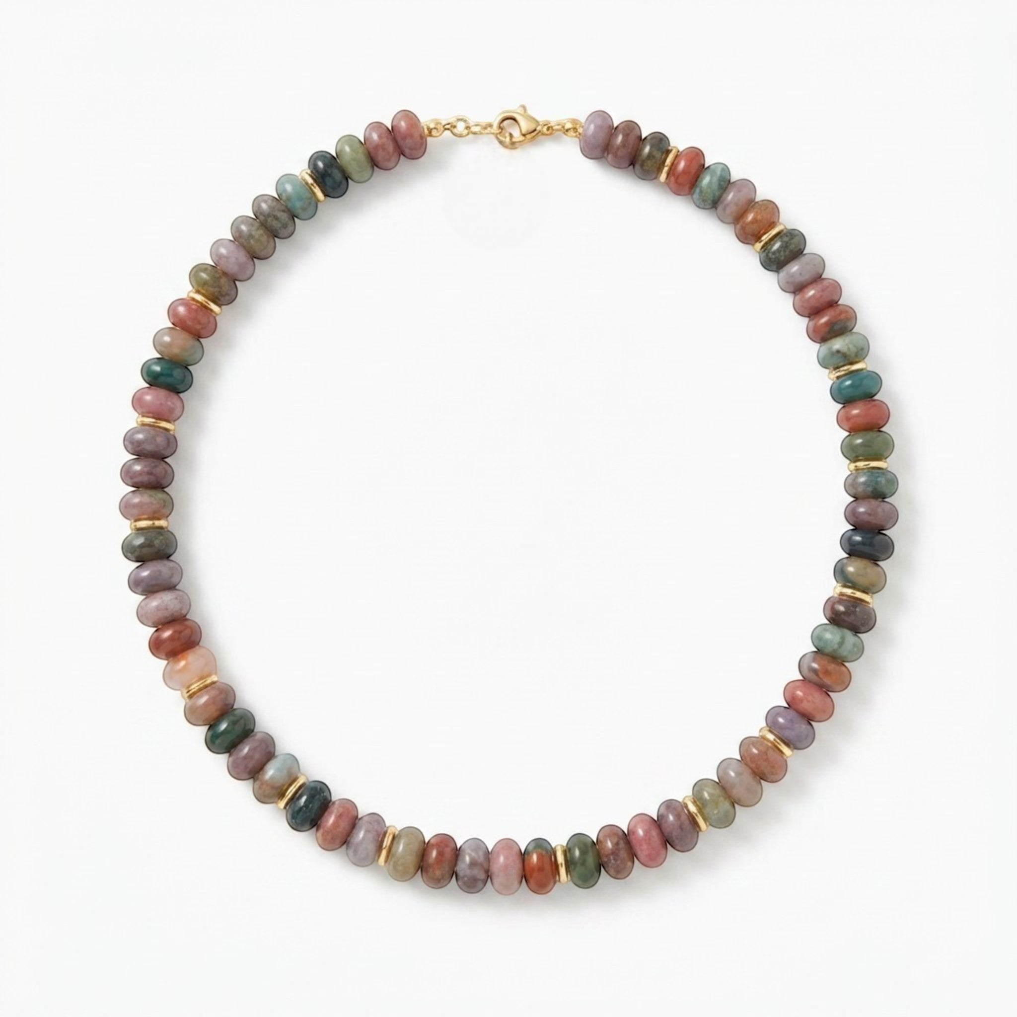 Tania Claire Australia Petite Odette Necklace with multi-colored gemstone beads and gold accents.