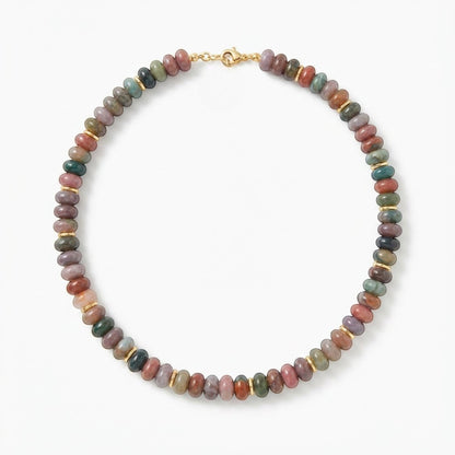 Tania Claire Australia Petite Odette Necklace with multi-colored gemstone beads and gold accents.