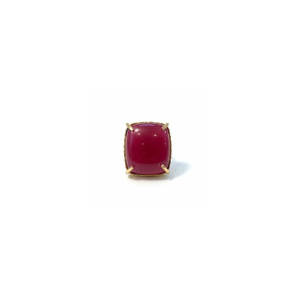 Tania Claire Australia gold-plated brass ring with a square, cabochon-cut deep pink gemstone.