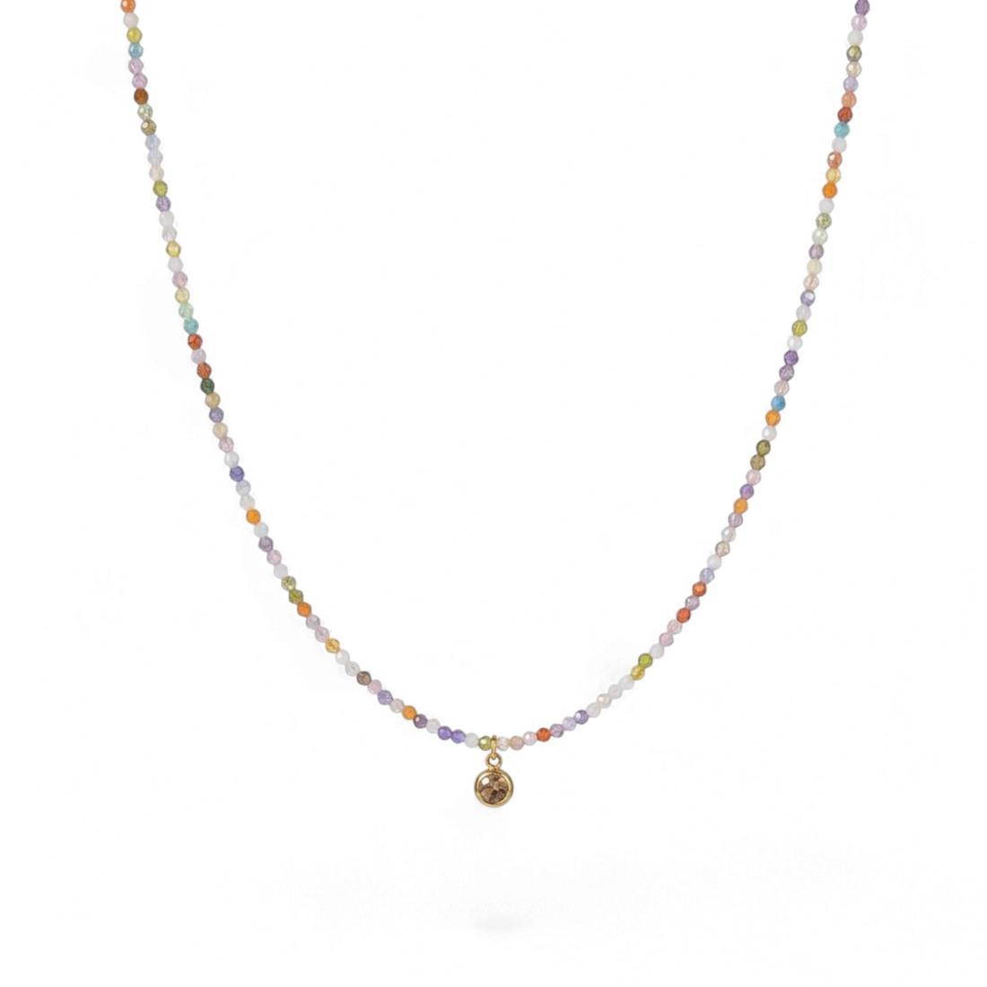 Tania Claire Australia Prism Bloom necklace featuring delicate multicoloured beads and a petite gold-toned pendant.
