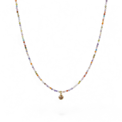 Tania Claire Australia Prism Bloom necklace featuring delicate multicoloured beads and a petite gold-toned pendant.