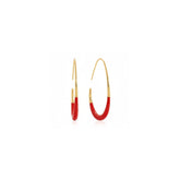 Tania Claire Australia gold-toned drop earrings with red high-gloss enamel detail. Sculptural, organic curve design.