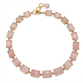 Tania Claire Australia Theia Necklace with rose quartz stones and pearl accent, gold-tone metal, adjustable clasp.