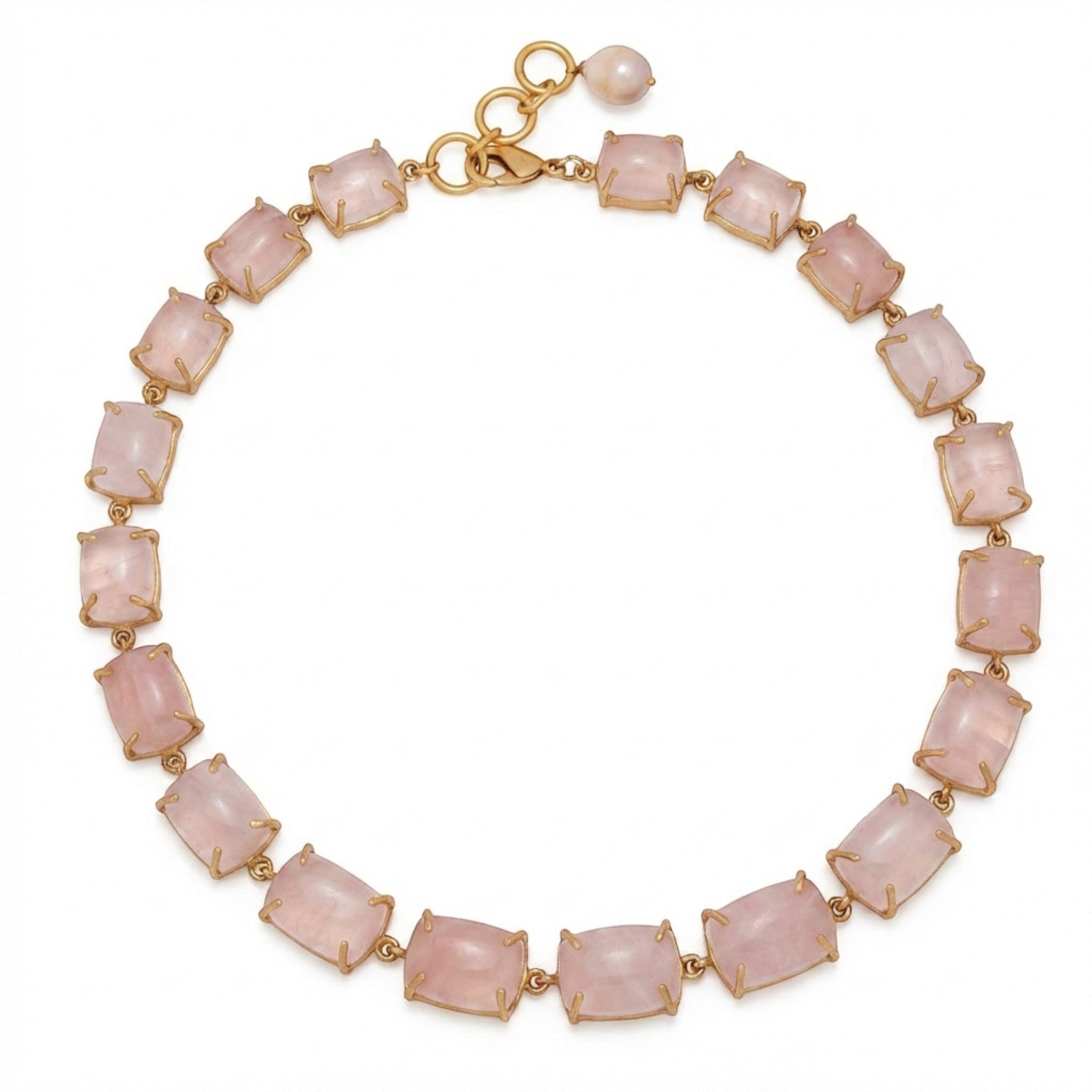 Tania Claire Australia Theia Necklace with rose quartz stones and pearl accent, gold-tone metal, adjustable clasp.