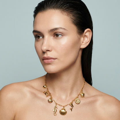 Tania Claire Australia Thalassa Sea Necklace with sterling silver and 14k gold plating, featuring sea creature charms.