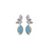 Tania Claire Australia Seraphina earrings with aqua chalcedony, amethyst, and white rhodium-plated sterling silver.